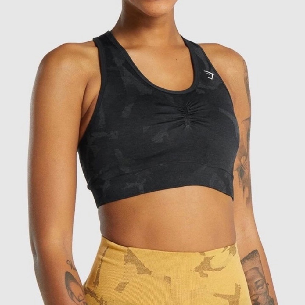 NEW Gymshark Adapt Camo Savanna Seamless Racerback Sports Bra, Black